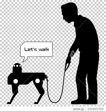 ロボット犬に散歩される老人 132425720