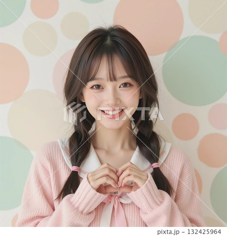 ハートマークを作る美女 ハートマークを作る美女 132425964