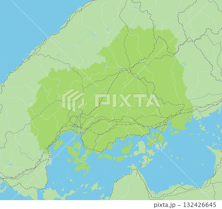 日本の広島県と隣接する都道府県を含む、シンプルな緑色のロードマップ 132426645