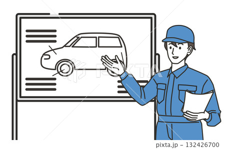 車の点検や修理内容を説明する整備士のイラスト 車の点検や修理内容を説明する整備士のイラスト 132426700