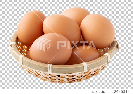 透明背景(png)に竹かごに入った鶏の卵(赤玉) 透明背景(png)に竹かごに入った鶏の卵(赤玉) 132426835