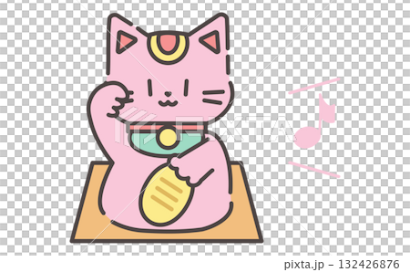 ピンクの招き猫 右手を上げた可愛いイラスト Cute Pink Maneki Neko with ピンクの招き猫 右手を上げた可愛いイラスト Cute Pink Maneki Neko with 132426876