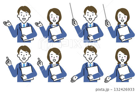 説明や提案をするスーツの男女 説明や提案をするスーツの男女 132426933