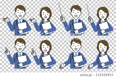 説明や提案をするスーツの男女 説明や提案をするスーツの男女 132426933