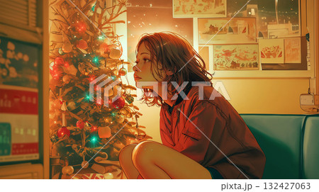 クリスマスツリーと女性 クリスマスツリーと女性 132427063