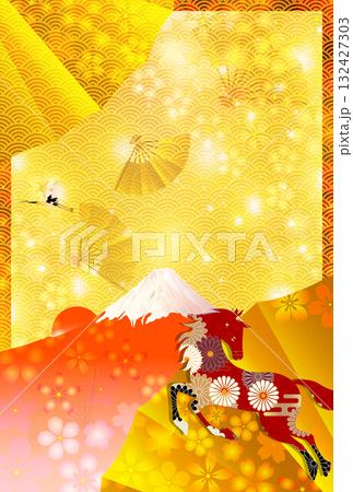 午　年賀状　干支　背景 132427303