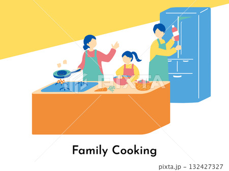 料理を楽しむ家族 132427327