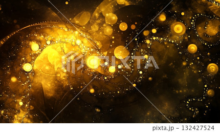 Golden abstract cosmic spirals and bubbles create an intricate, mesmerizing fractal pattern on a dark background Golden abstract cosmic spirals and bubbles create an intricate, mesmerizing fractal pattern on a dark background 132427524