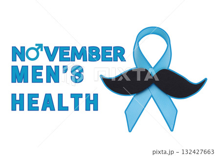 Blue ribbon mustache for men's health awareness, isolated, PNG Blue ribbon mustache for men's health awareness, isolated, PNG 132427663