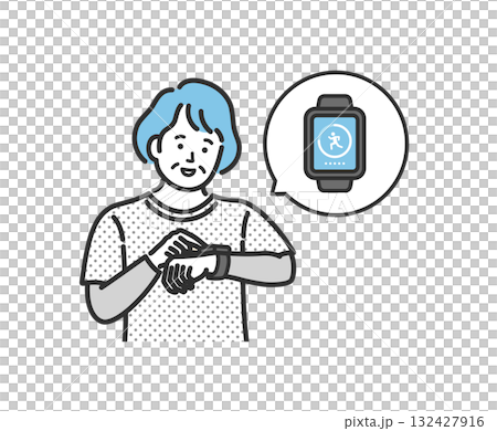 Senior woman checking pedometer app on smartwatch 132427916