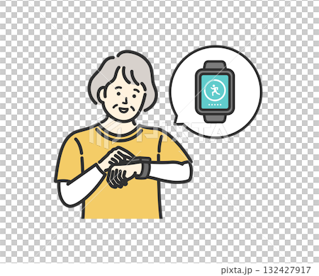 Senior woman checking pedometer app on smartwatch 132427917