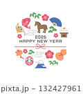 年賀状2026 　ウマと縁起物のイラスト　2026年 年賀状,イラスト,馬,干支,正月,縁起物, 和 132427961
