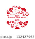 年賀状2026 　ウマと縁起物のイラスト　2026年 年賀状,イラスト,馬,干支,正月,縁起物, 和 132427962