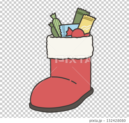 Illustration of a Christmas boot filled with sweets Illustration of a Christmas boot filled with sweets 132428080