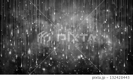 雨の水滴のイメージ、黒、モノクロ 132428443