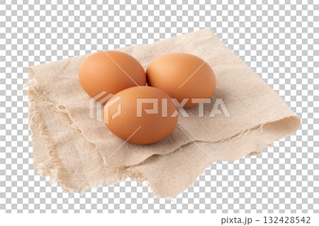 Chicken eggs (red eggs) placed on a cloth on a transparent background (png) 132428542