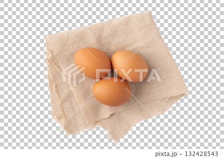Chicken eggs (red eggs) placed on a cloth on a transparent background (png) 132428543