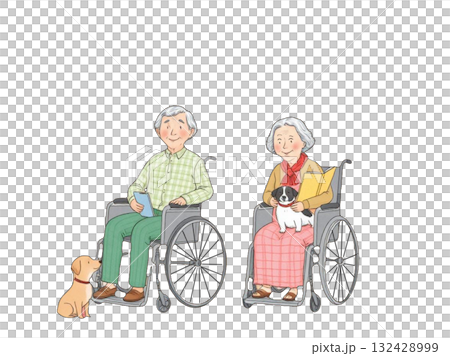 在一家養老院裡,養老院裡有一對慈祥的爺爺和奶奶並排坐在輪椅上。 在一家養老院裡,養老院裡有一對慈祥的爺爺和奶奶並排坐在輪椅上。 132428999