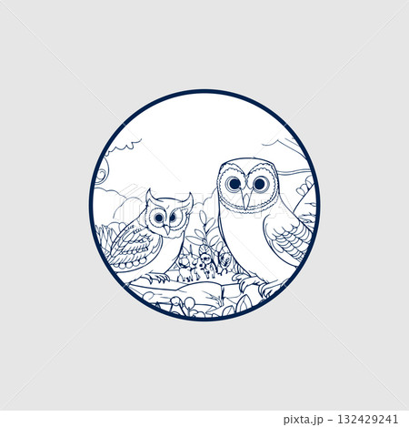 Wise Owl Perched on Branch Illustration Wise Owl Perched on Branch Illustration 132429241