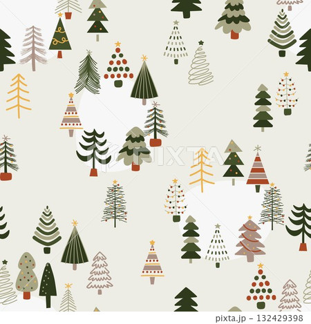 CHRISTMAS TREE seamless pattern repeat backdrop illustration drawing holiday winter doodle cute simple clean flat modern style CHRISTMAS TREE seamless pattern repeat backdrop illustration drawing holiday winter doodle cute simple clean flat modern style 132429398