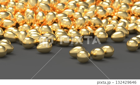 金のたまごCG　大量に転がる　人材流出イメージ　パワーポイントタイトル　レンダリングCG　背景 132429646