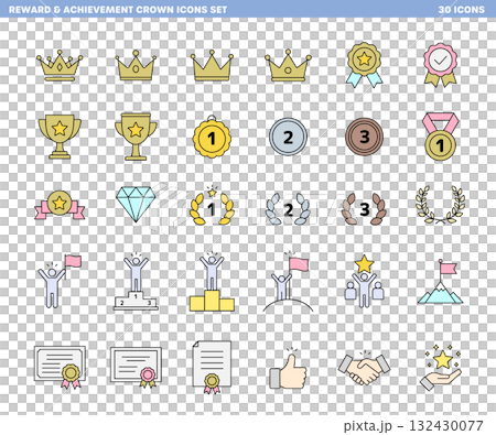 Icon set (with lines and fills) that can be used for rankings, goal achievement, etc. Icon set (with lines and fills) that can be used for rankings, goal achievement, etc. 132430077