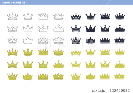 シンプルな王冠のアイコンセット (線画・塗り・シルエット) 132430086