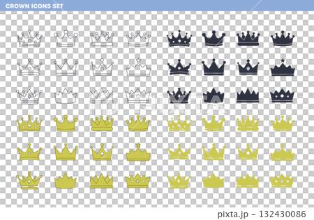 シンプルな王冠のアイコンセット (線画・塗り・シルエット) 132430086