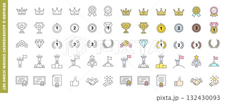 ランキング・目標達成などに使えるアイコンセット(線画・線画あり塗り) 132430093