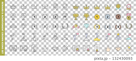ランキング・目標達成などに使えるアイコンセット(線画・線画あり塗り) 132430093