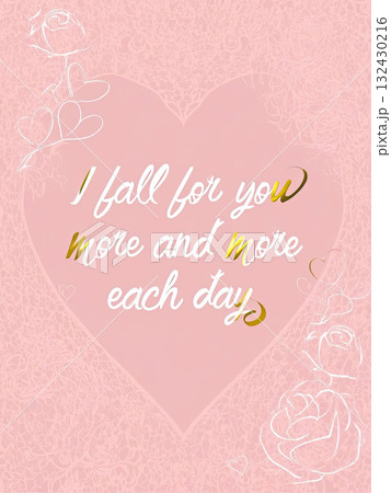 I fall for you more and more each day romantic pink heart card with handwritten script and floral line art, affectionate love message for lover or valentine I fall for you more and more each day romantic pink heart card with handwritten script and floral line art, affectionate love message for lover or valentine 132430216