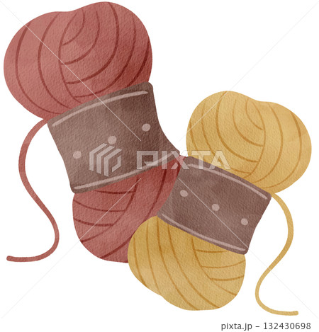 手書きの水彩で描いた毛糸のイラスト 132430698