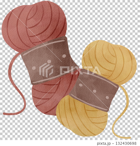 手書きの水彩で描いた毛糸のイラスト 132430698