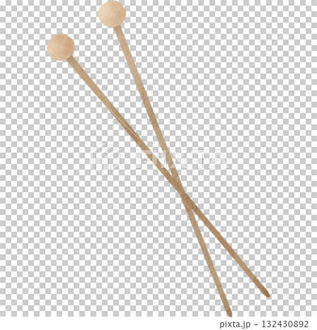 Hand-drawn watercolor illustration of knitting needles 132430892