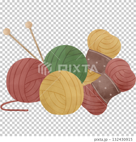 手書きの水彩で描いた毛糸玉のイラスト 132430915