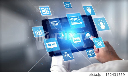 Marketing online strategy with digital advertising, PPC, social media and SEO icons Gist Marketing online strategy with digital advertising, PPC, social media and SEO icons Gist 132431739