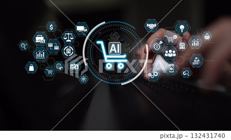 AI Ecommerce Shopping Technology with Data Analytic and Smart Retail Icons Muxer 132431740