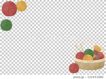 Hand-drawn watercolor yarn frame illustration 132431880