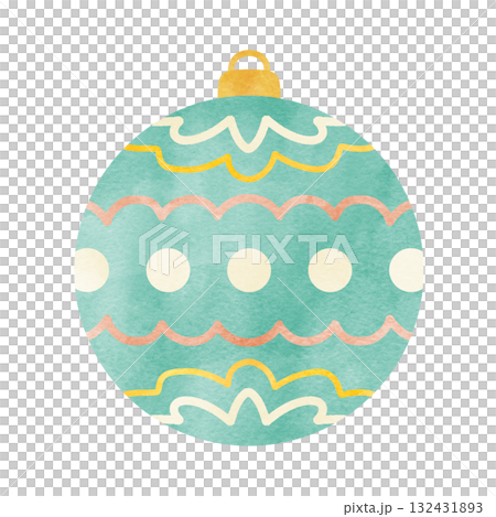 オーナメントの手描き水彩イラスト クリスマスの飾り 132431893