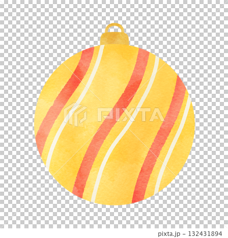 Hand-drawn watercolor illustration of ornaments with diagonal lines Christmas decorations Hand-drawn watercolor illustration of ornaments with diagonal lines Christmas decorations 132431894