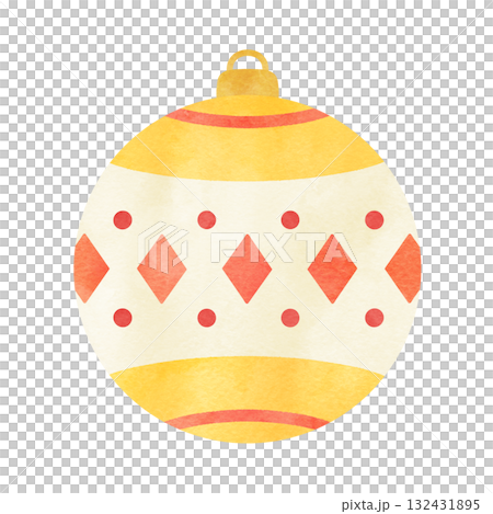 Hand-drawn watercolor illustration of patterned ornaments Christmas decorations 132431895