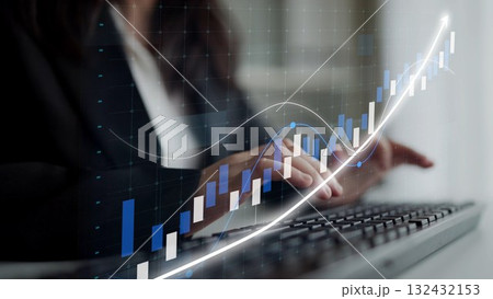 Businesswoman typing on laptop with data charts and growth graphs overlay, illustrating finance, technology, and professional analysis in a modern office setting Copula Businesswoman typing on laptop with data charts and growth graphs overlay, illustrating finance, technology, and professional analysis in a modern office setting Copula 132432153