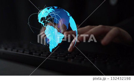 Global network connection visualization showing data exchange Thunk 132432198