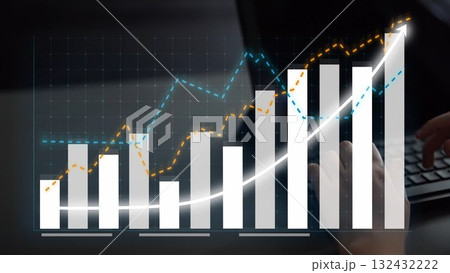 Modern Financial Chart with Bar Graphs and Line Trends Displaying Growth and Analysis for Business Strategy and Market Trends in Digital Environment Copula 132432222
