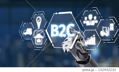 Futuristic Robotics Concept for Business to Consumer Interactions with Digital Icons and Smart Technology Background Synapse 132432232