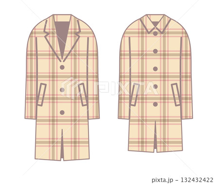 ロングコートのイラストセット(チェック柄) 132432422