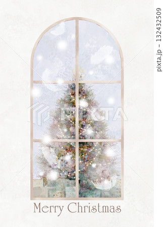 窓越しに見えるクリスマスツリーの絵はがき2 132432509
