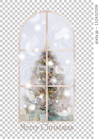 窓越しに見えるクリスマスツリーの絵はがき2 132432509