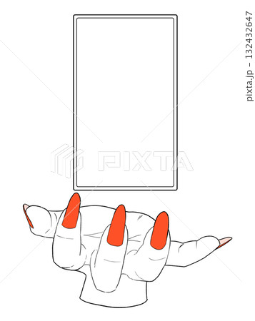 タロットカードを浮かせて持つ手のイラスト（カードの真ん中透過） 132432647