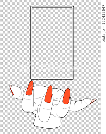 タロットカードを浮かせて持つ手のイラスト（カードの真ん中透過） 132432647